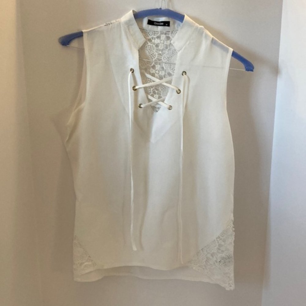 GeeGee White Lace Up Top / Blouse Size M